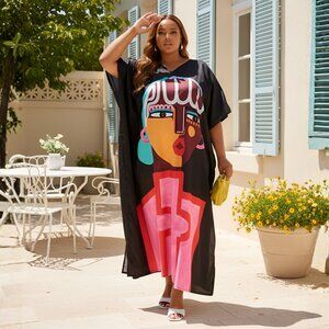 Gypsie Blu Lady Tribal Printed Women Caftan Maxi Dress Summer Kimono for Party